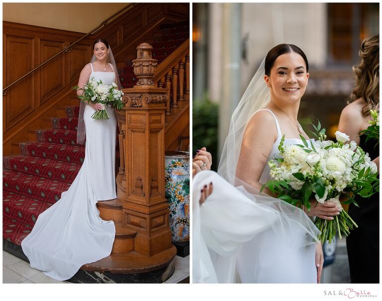 Bride on the grand staircase at the Duquesne Club