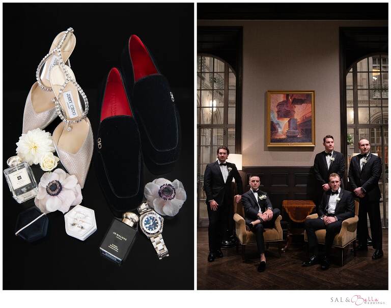 Groomsmen in the billiard room at the Duquesne Club